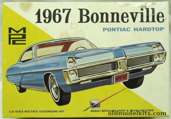MPC 1/25 1967 Bonneville Pontiac Hardtop With Paint and Brush - Builds Either Stock / Funny Car / Custom by Dean Jefferies, 967-200 plastic model kit